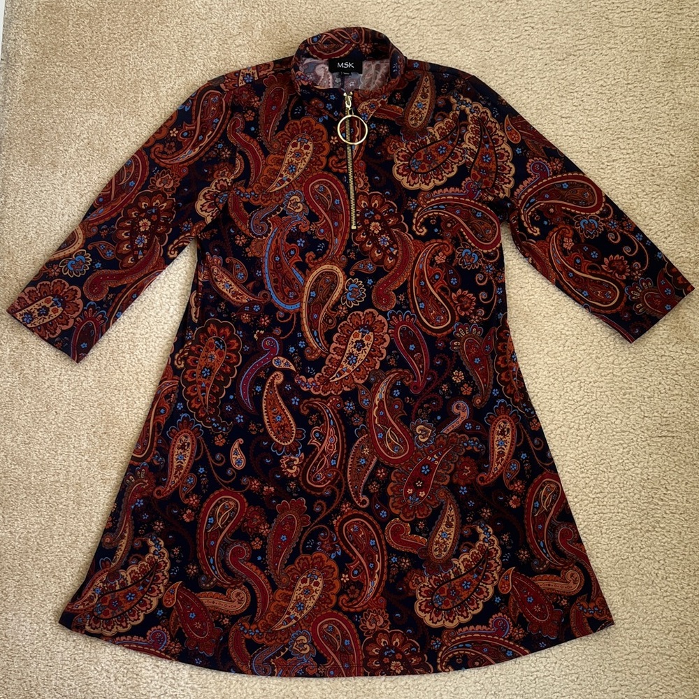 MSK Paisley Print Casual A-line Sheath Long Sleeve Dress Size Large